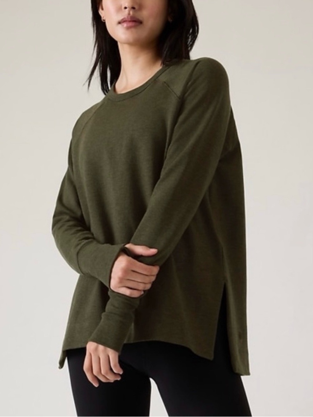 Women's Athleta Coaster Luxe Recover Long Sleeve Sweatshirt ~ Dk. Green/Grey 1X